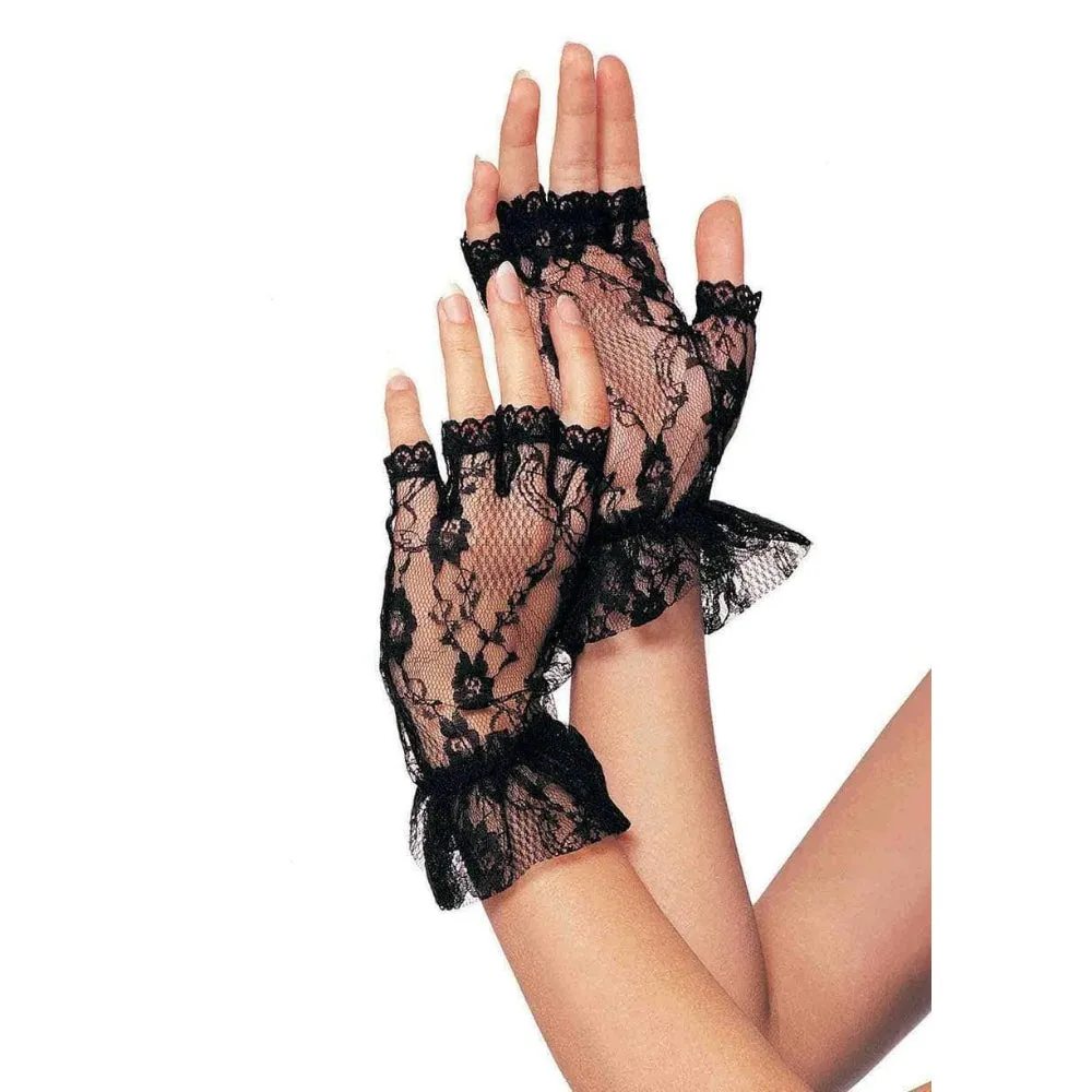 Black Lace Fingerless Ruffle Gloves