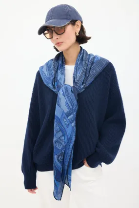 Blue Cashmere & Silk Silk Mix 140 Scarf