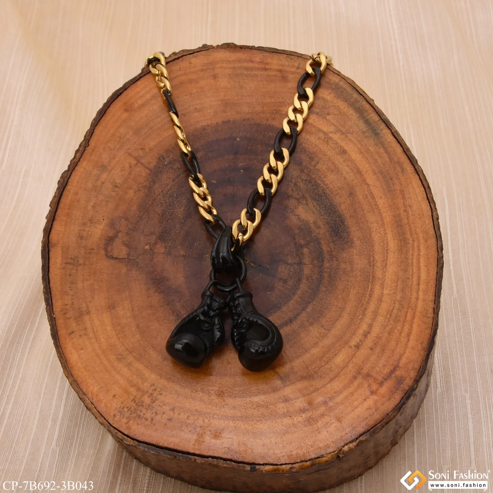 Boxing Gloves Best Quality Black & Golden Color Chain Pendant Combo (CP-B692-B043)
