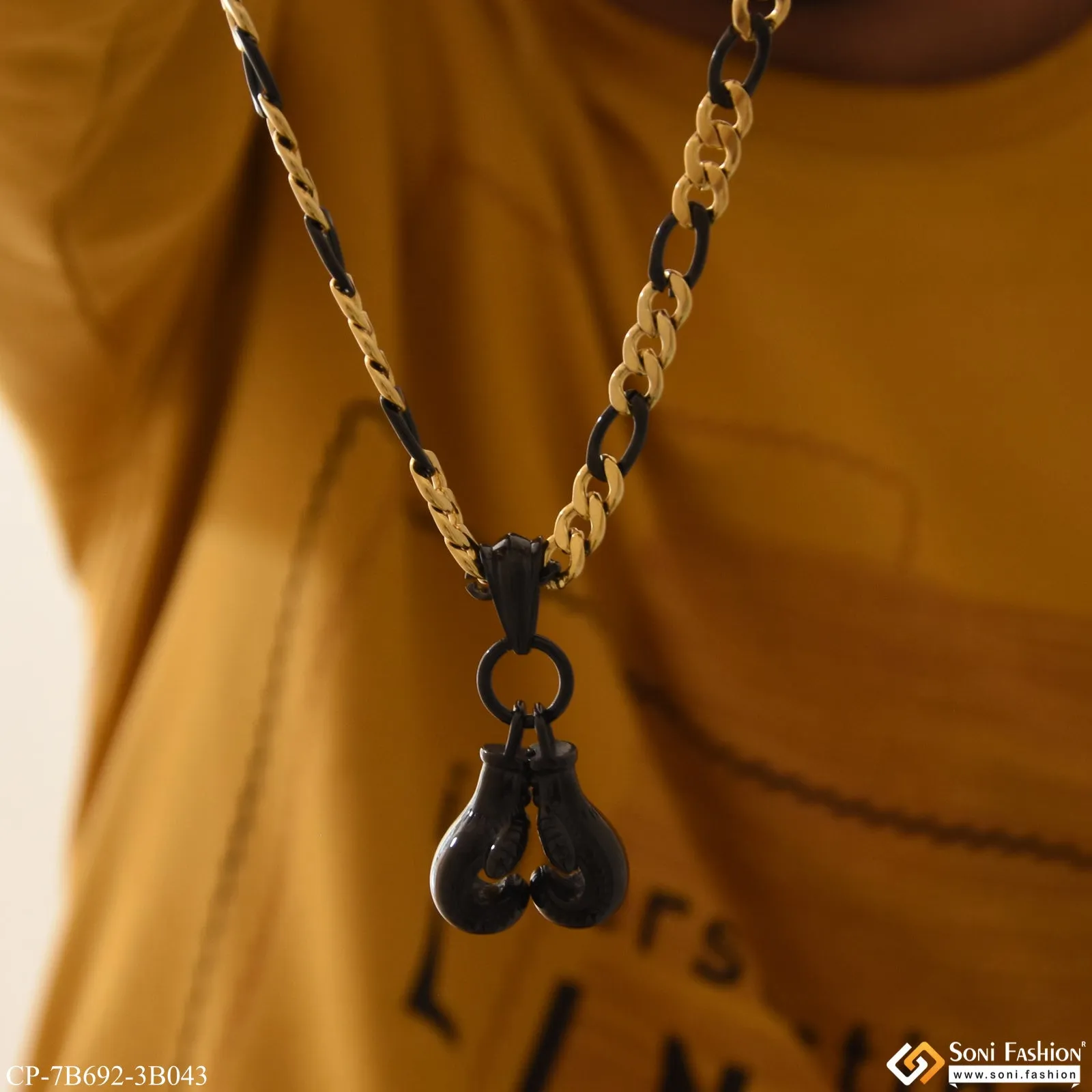 Boxing Gloves Best Quality Black & Golden Color Chain Pendant Combo (CP-B692-B043)