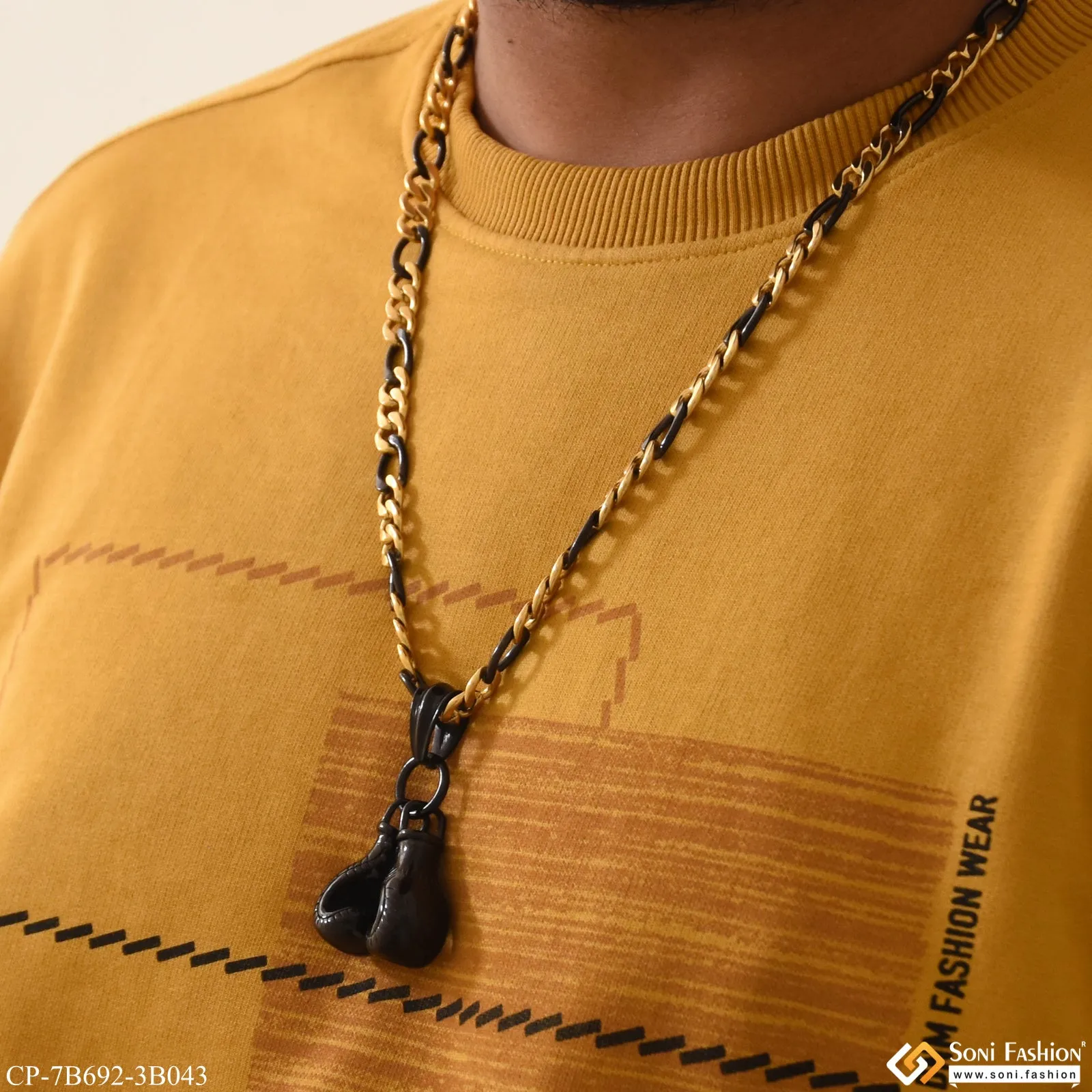Boxing Gloves Best Quality Black & Golden Color Chain Pendant Combo (CP-B692-B043)