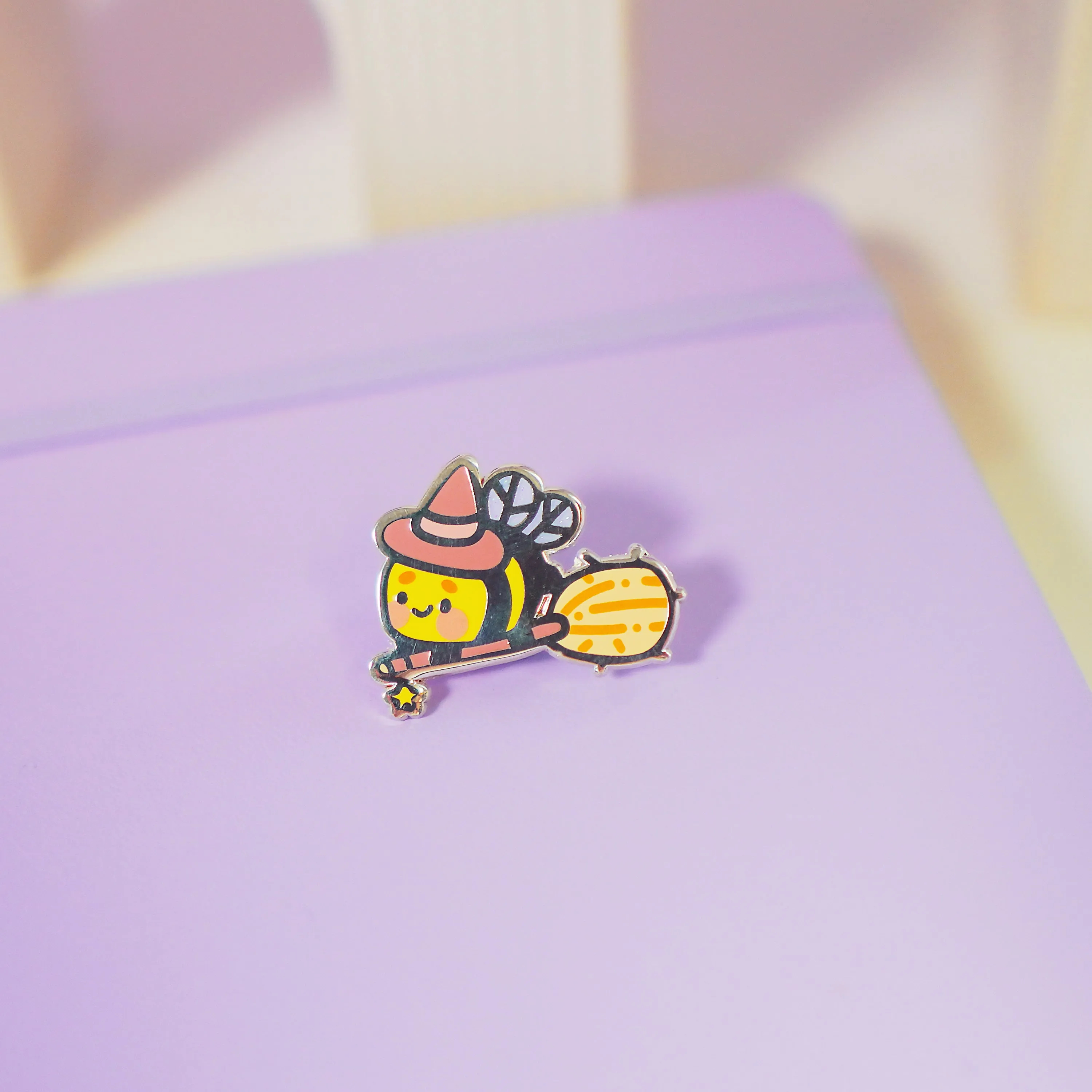 Bumblebutt Halloween Witch Enamel Pin | Kawaii Bumblebee on Broomstick | Cute Witchy Accessory
