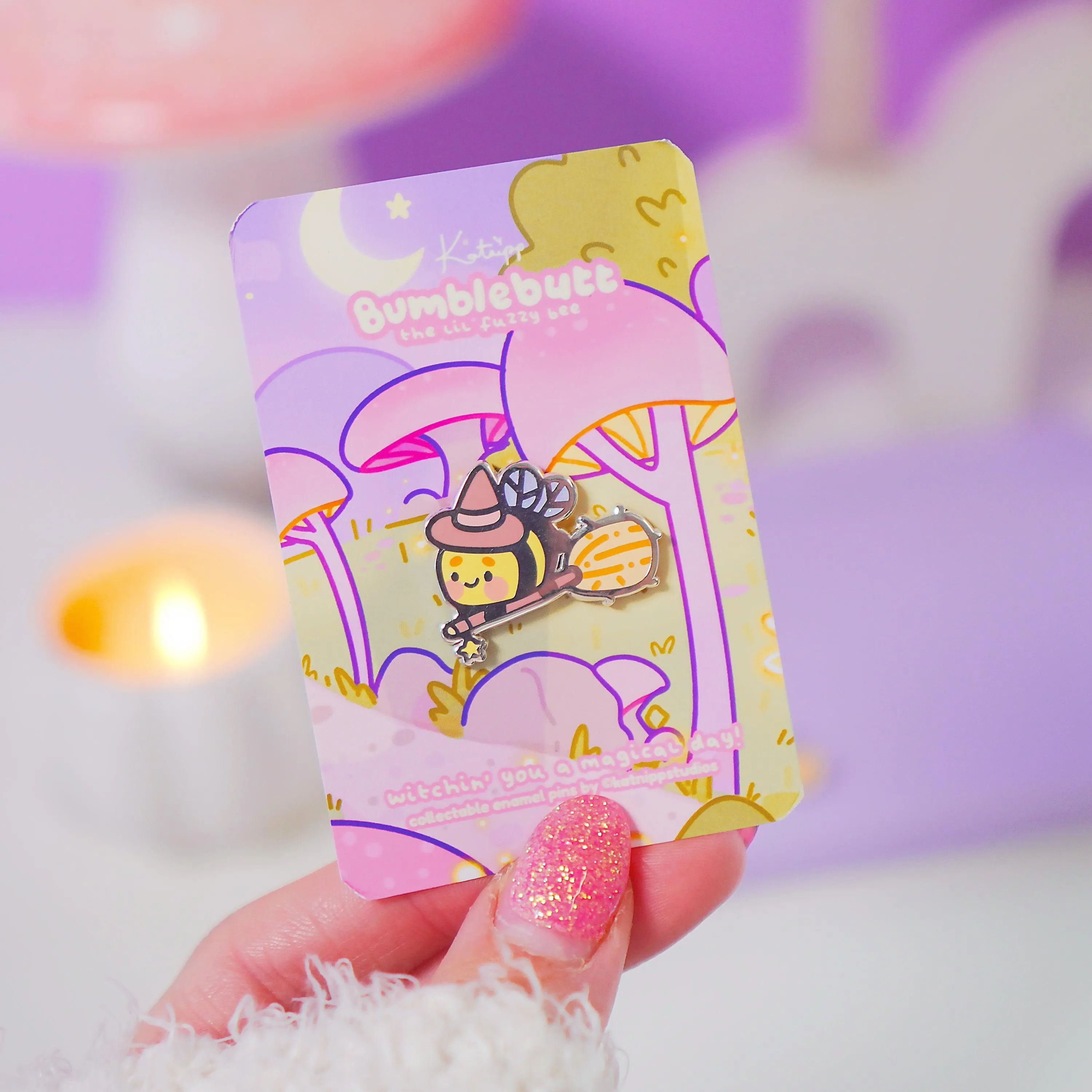 Bumblebutt Halloween Witch Enamel Pin | Kawaii Bumblebee on Broomstick | Cute Witchy Accessory