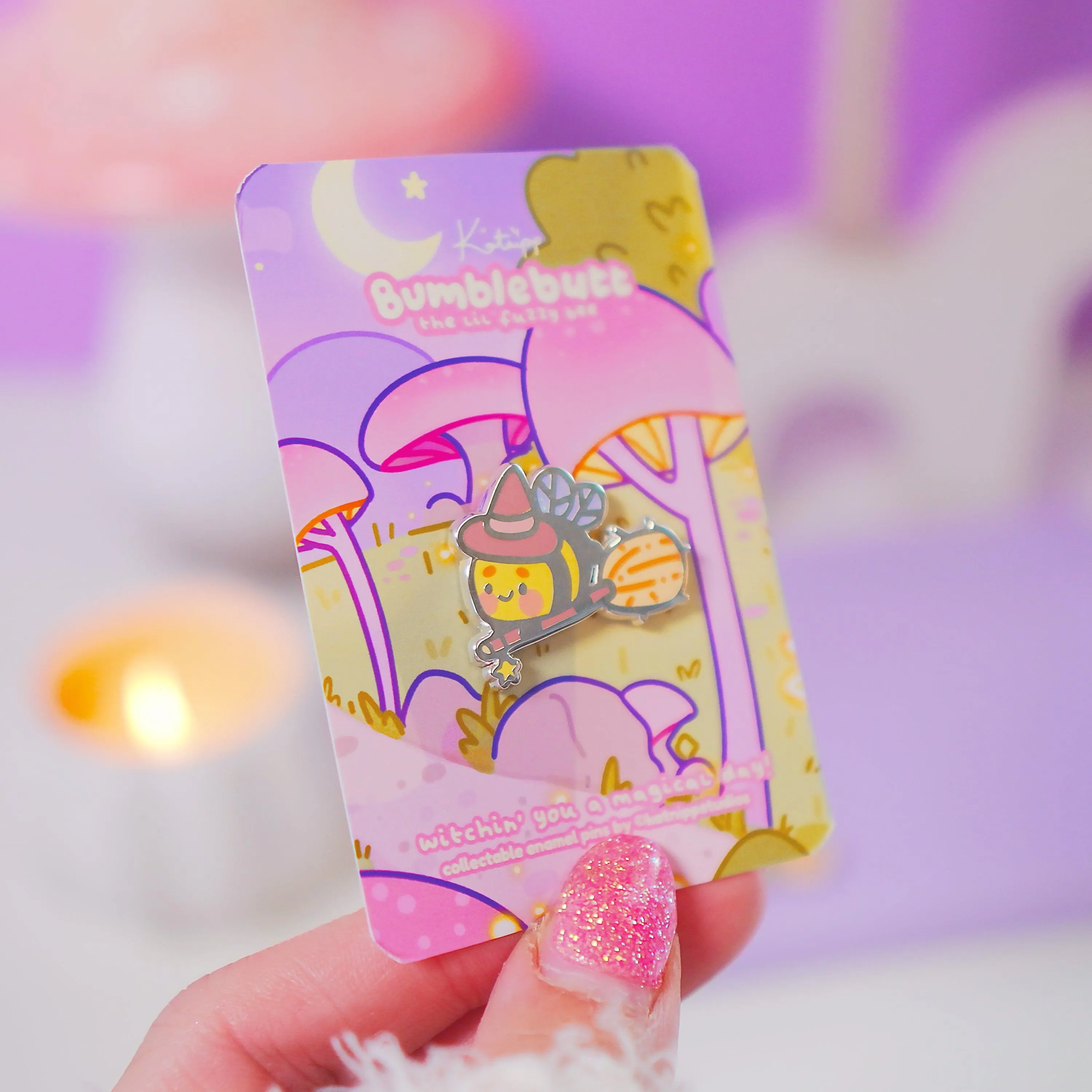 Bumblebutt Halloween Witch Enamel Pin | Kawaii Bumblebee on Broomstick | Cute Witchy Accessory