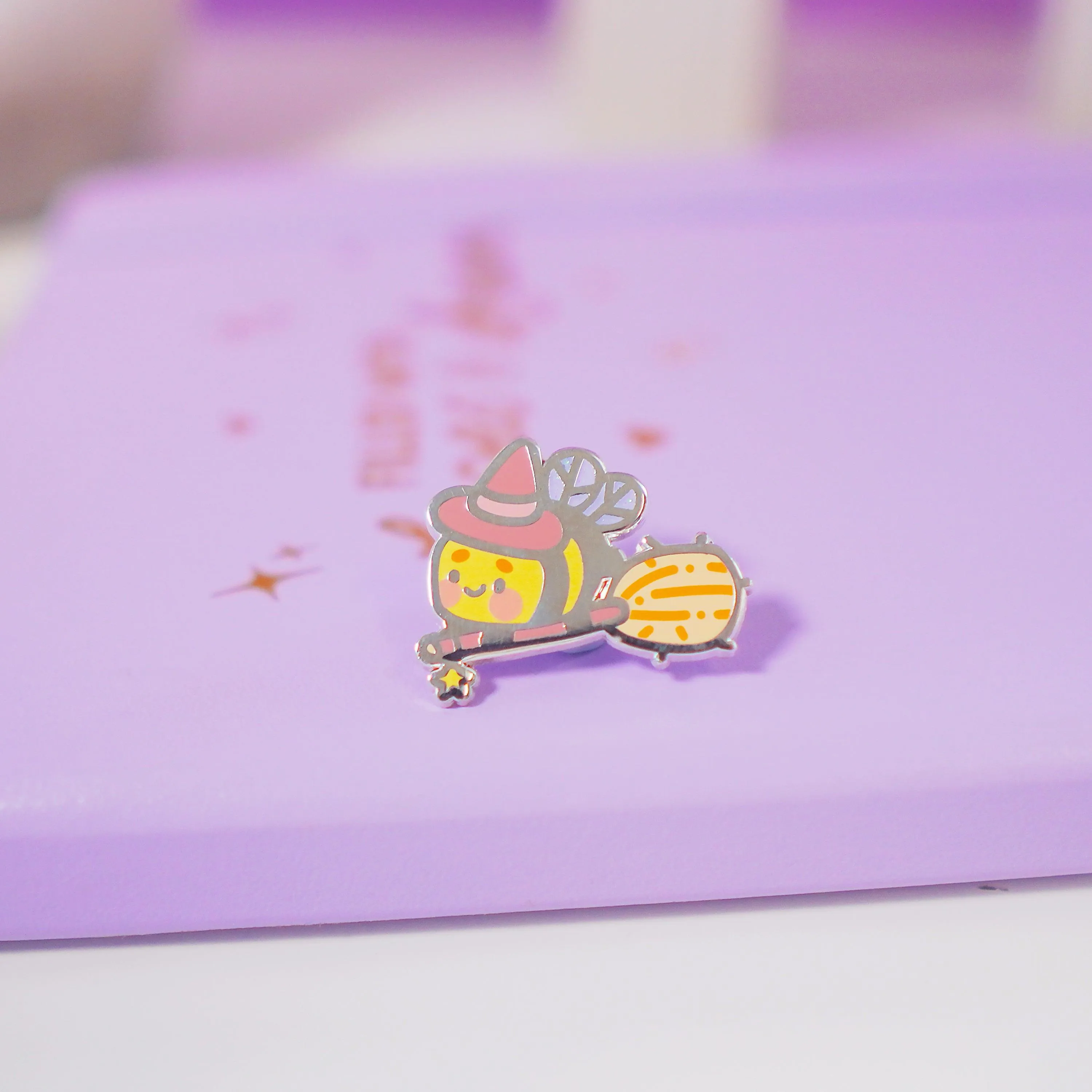 Bumblebutt Halloween Witch Enamel Pin | Kawaii Bumblebee on Broomstick | Cute Witchy Accessory