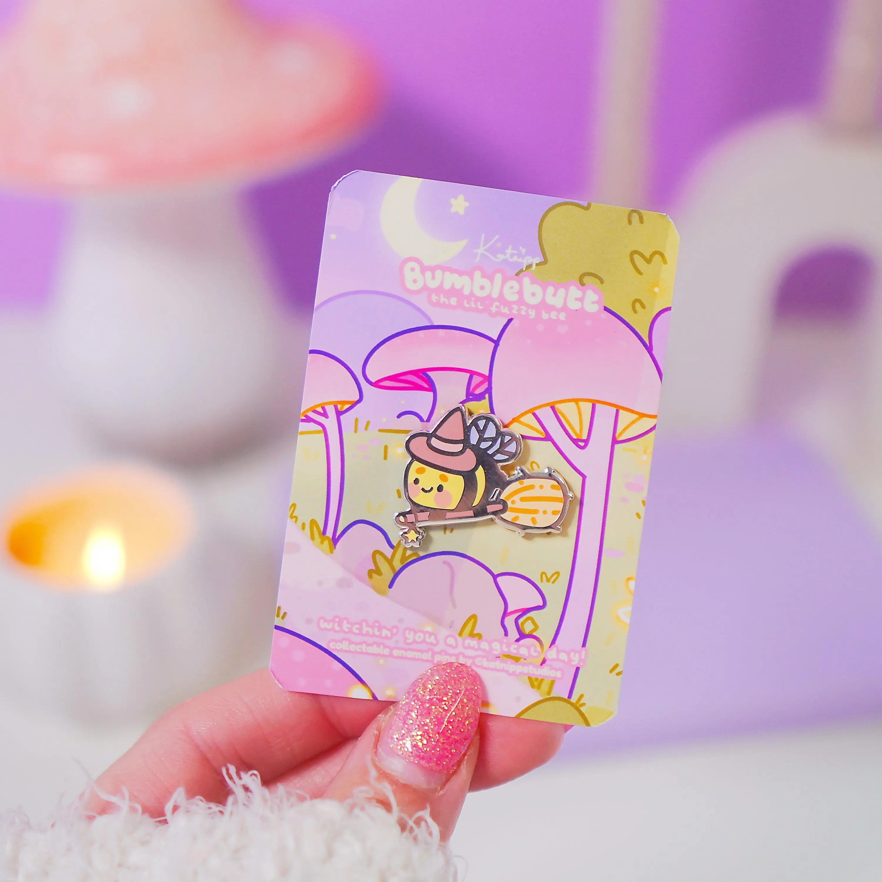 Bumblebutt Halloween Witch Enamel Pin | Kawaii Bumblebee on Broomstick | Cute Witchy Accessory