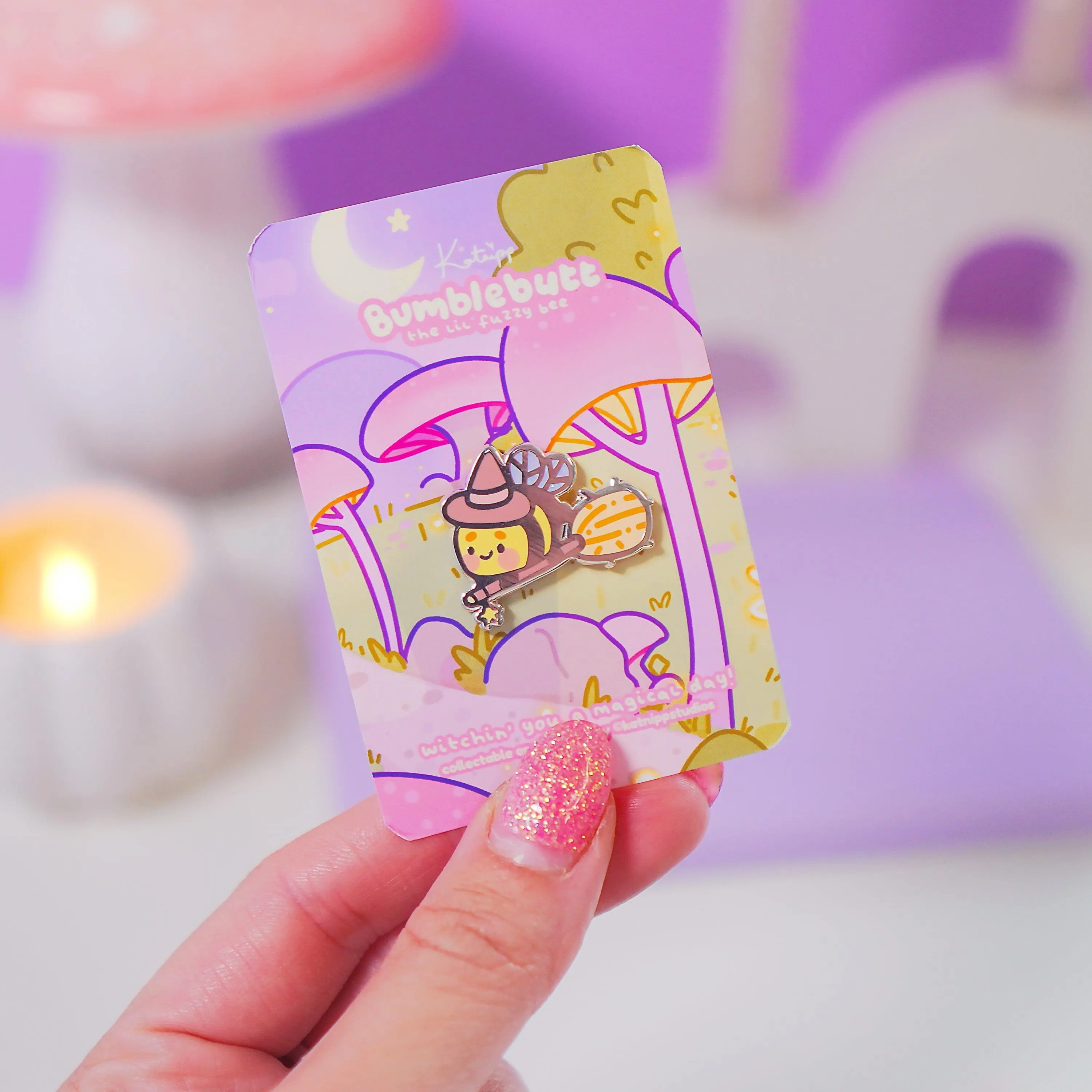 Bumblebutt Halloween Witch Enamel Pin | Kawaii Bumblebee on Broomstick | Cute Witchy Accessory