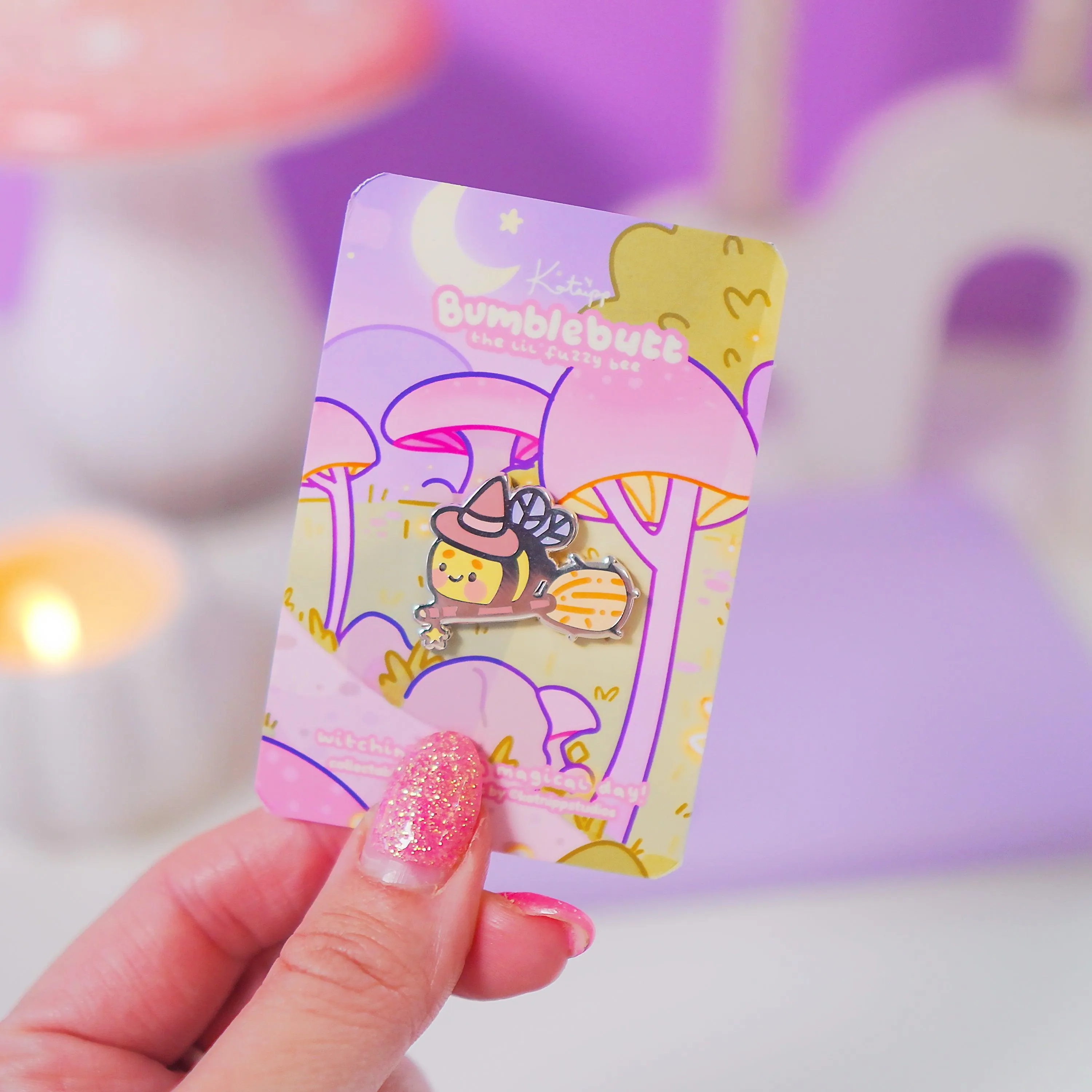 Bumblebutt Halloween Witch Enamel Pin | Kawaii Bumblebee on Broomstick | Cute Witchy Accessory