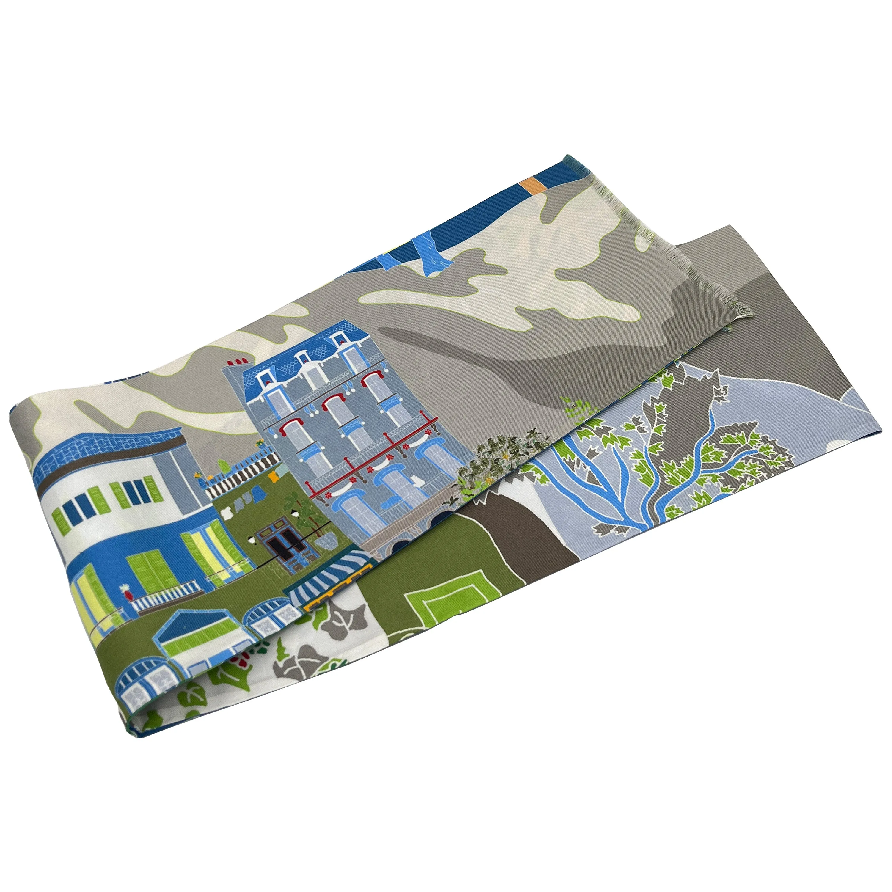 Capri grey blue and green silk tie scarf