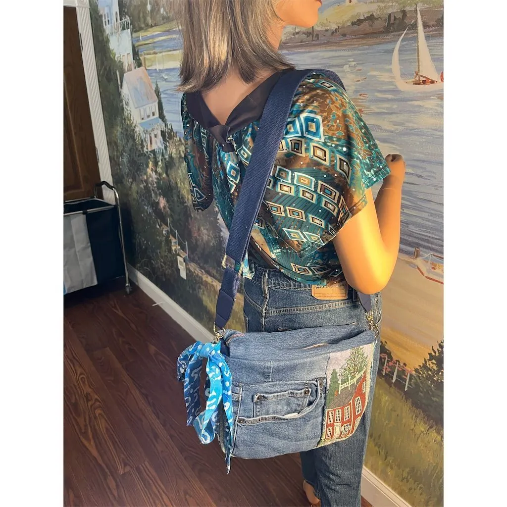 Carla  Nautical Lighthouse Tapestry  Bag Blue Novelty Design (C822-22)