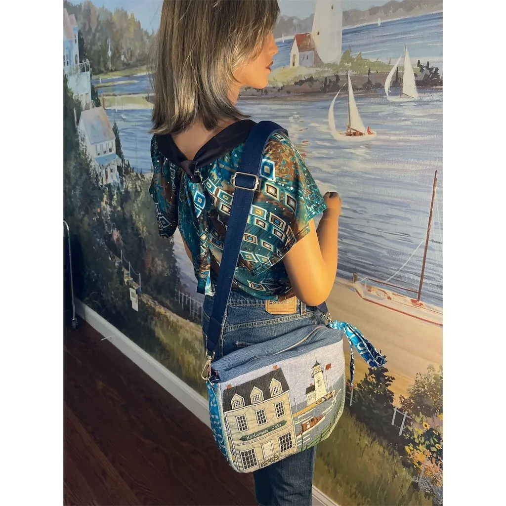 Carla  Nautical Lighthouse Tapestry  Bag Blue Novelty Design (C822-22)