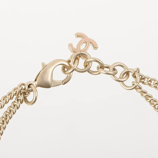 Chanel 1996 Made Box Motif Logo Plate Bracelet Pink/Champagne