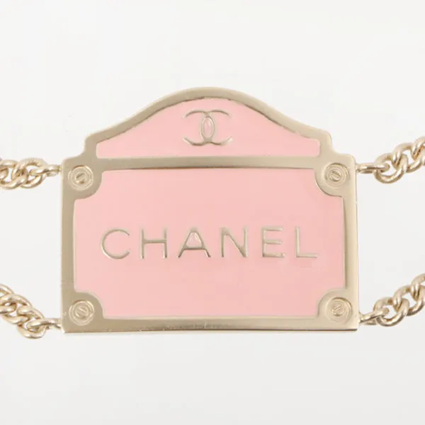 Chanel 1996 Made Box Motif Logo Plate Bracelet Pink/Champagne