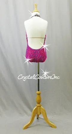 Custom Black/Fuchsia Textured Leotard with Open Back - Swarovski Rhinestones