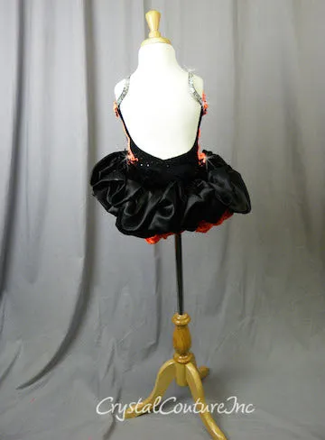 Custom Orange and Black Corset Style Leotard with Bustle Skirt - Swarovski Rhinestones