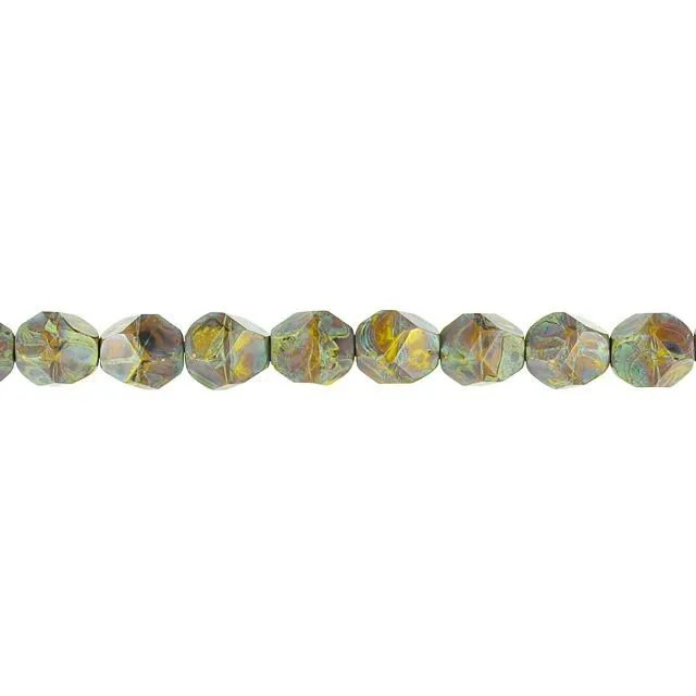 Czech Glass 10mm Nugget Cut Gaspeite Opaque with Brown Picasso Finish Bead Strand by Raven's Journey