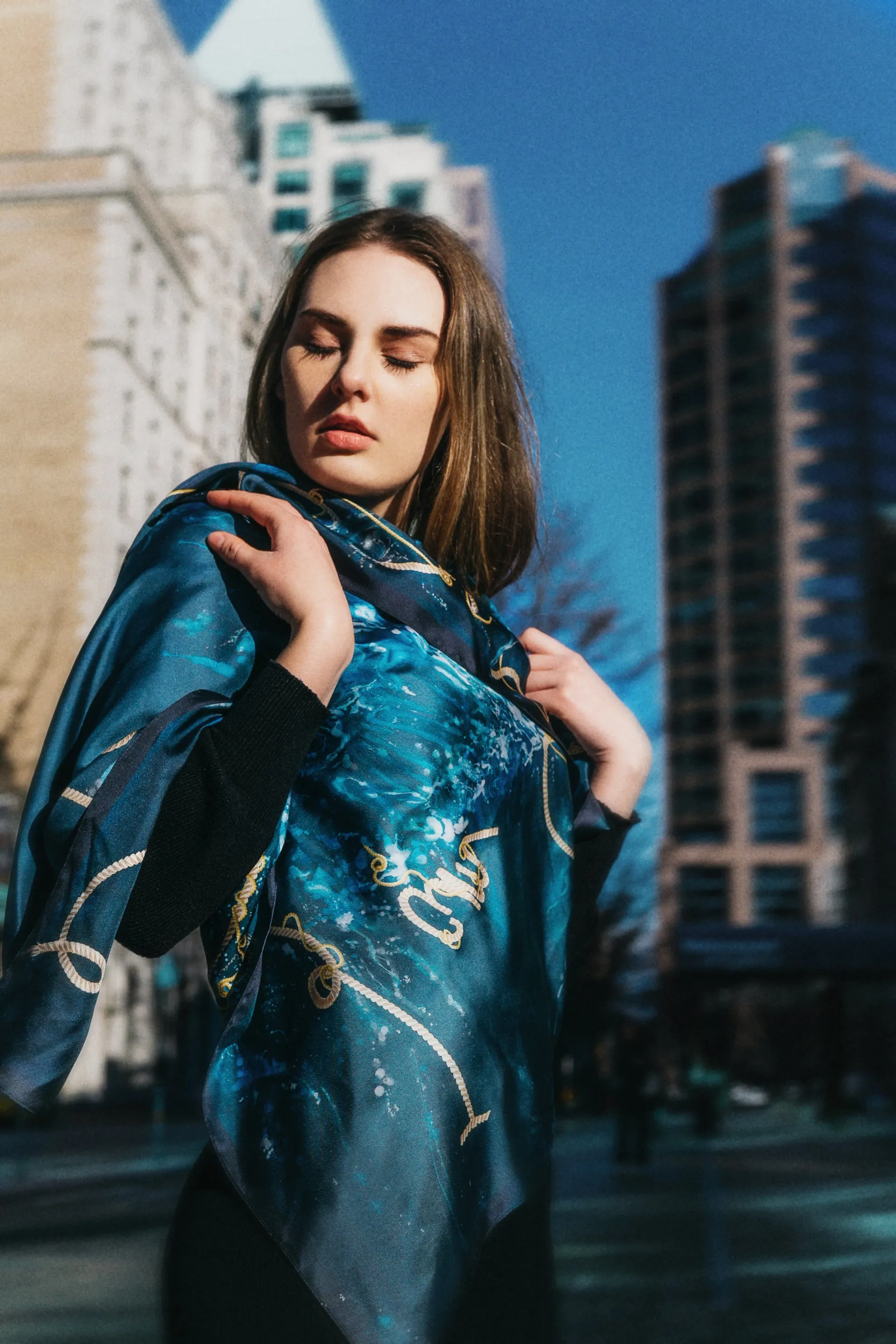Ladies Silk Scarf I AM OCEAN from Kristina Wushke in Blue