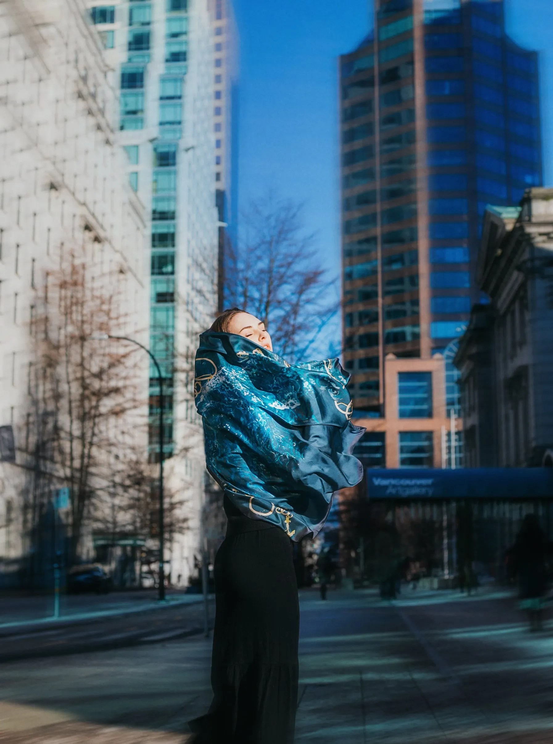 Ladies Silk Scarf I AM OCEAN from Kristina Wushke in Blue
