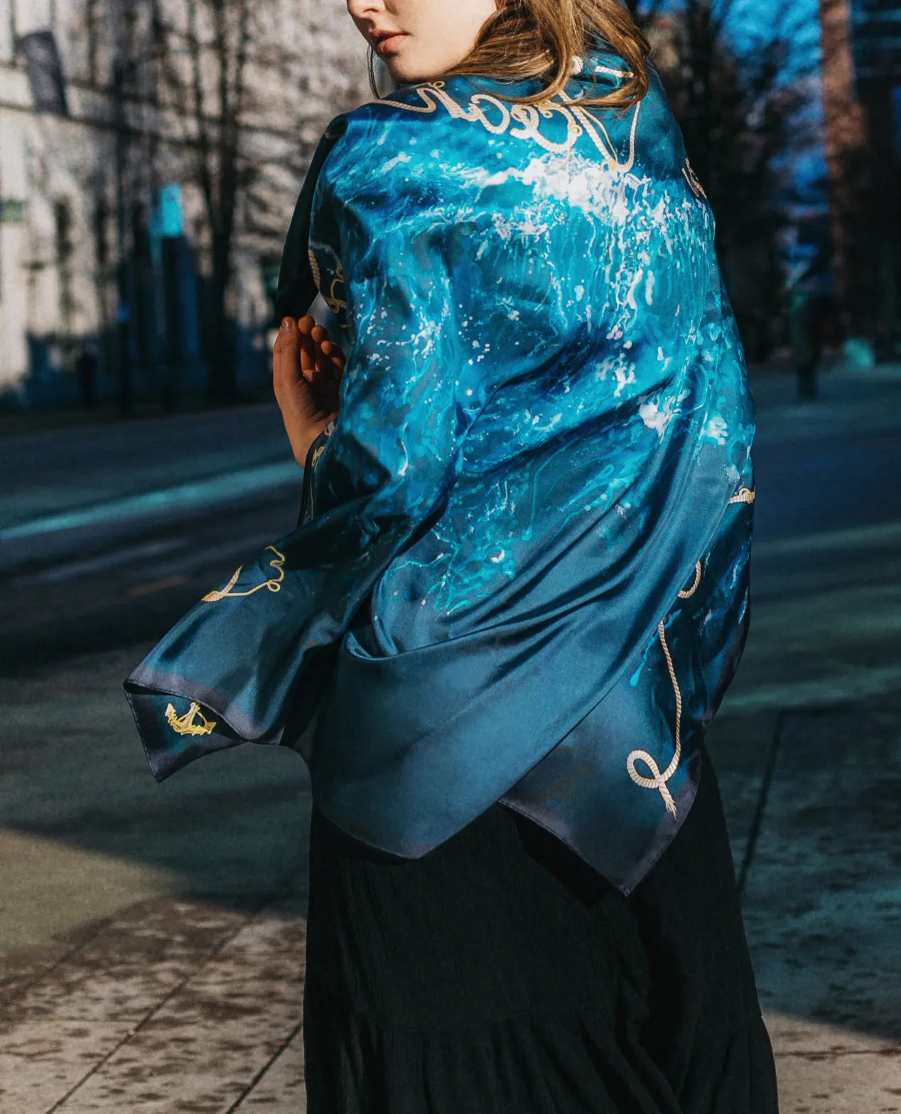 Ladies Silk Scarf I AM OCEAN from Kristina Wushke in Blue