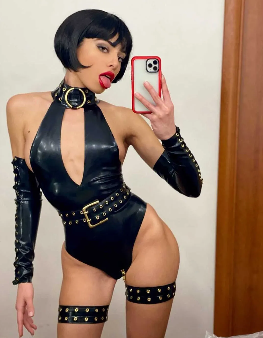 Latex Krystal Arm covers with lace up detail in Black and Gold.