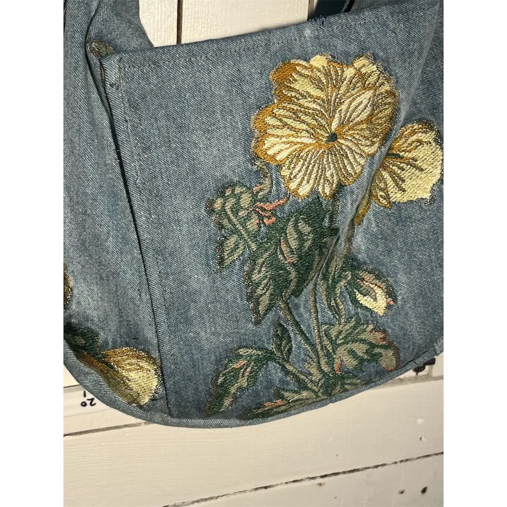 Lidia’s Bags Handmade Floral Embroidered Denim Tote Bag Large Blue (H1208-4-b69)
