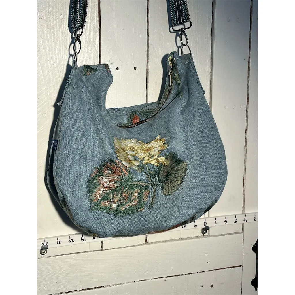 Lidia’s Bags Handmade Floral Embroidered Denim Tote Bag Large Blue (H1208-4-b69)
