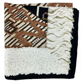 Longchamp Silk Scarf Black White Brown Multi Design - Square Foulard
