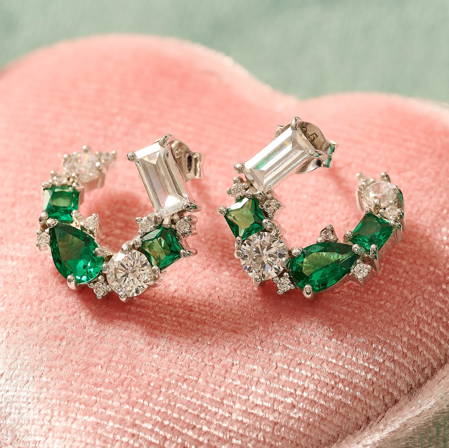 Lottie Cluster Sideways Hoop Earrings - Silver - AS22TRE13