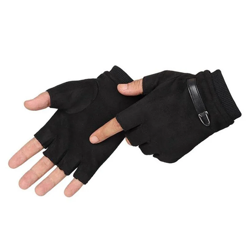 Men's Winter Warm Suede Fingerless Gloves