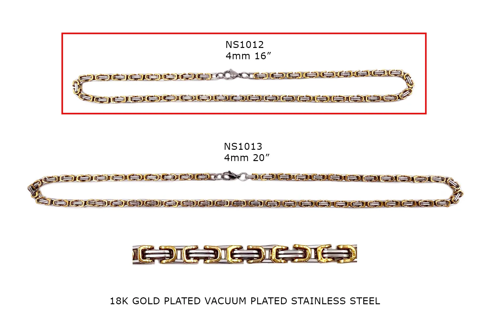 NS1012 Stainless Steel Two Tone 4mm Rectangular Necklace 16"