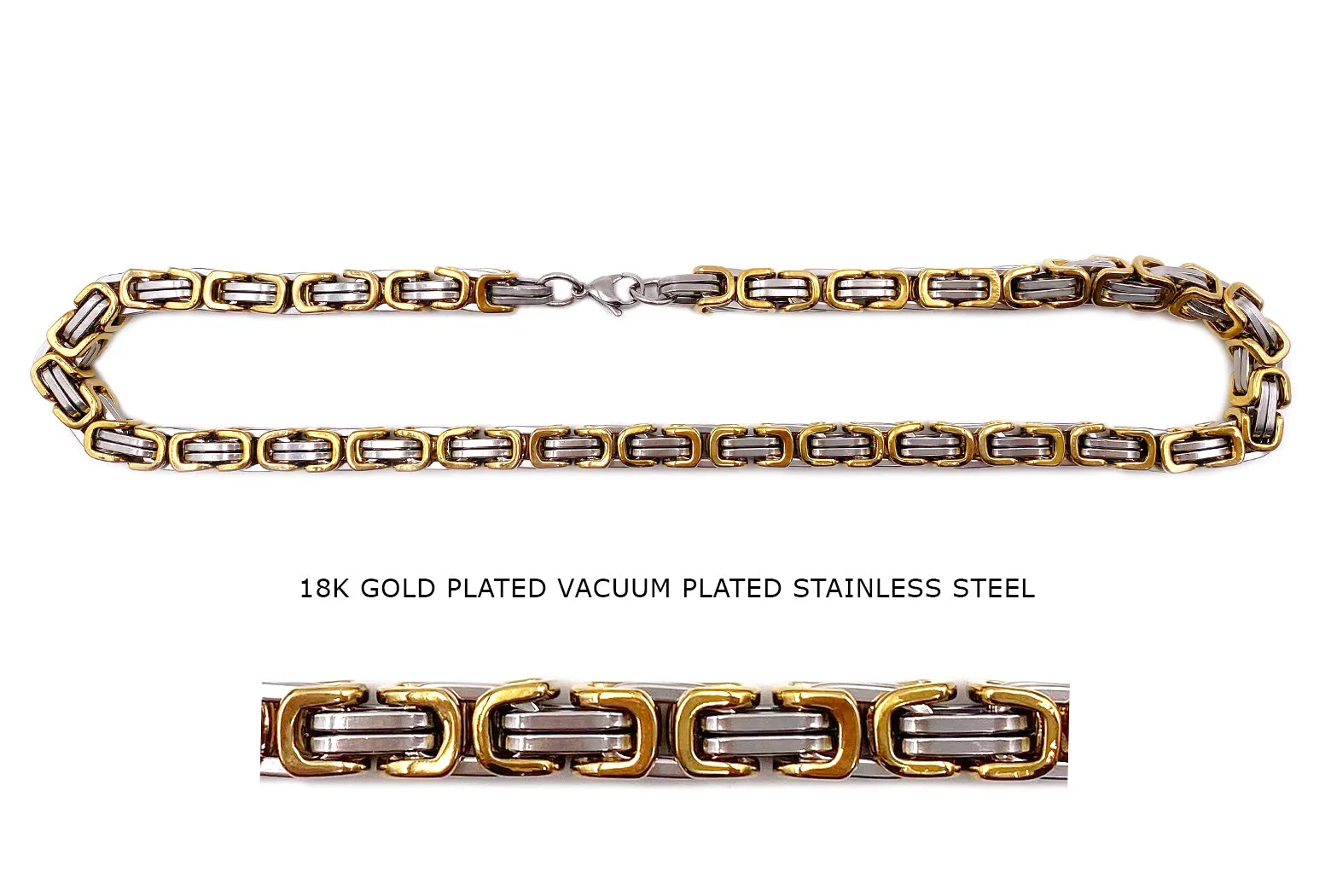 NS1014 Stainless Steel Chunky Two Tone  8mm Rectangular Necklace 20"