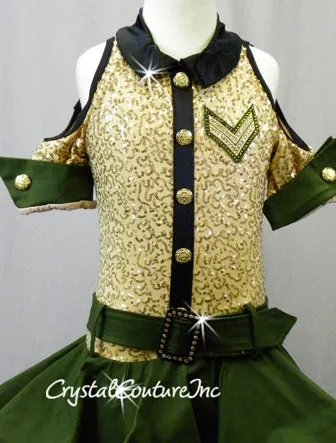 Olive Green and Nude Zsa Zsa Sequin One Piece with Skirt - Swarovski Rhinestones