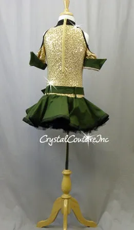 Olive Green and Nude Zsa Zsa Sequin One Piece with Skirt - Swarovski Rhinestones