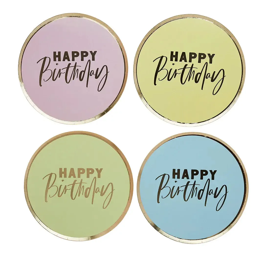 Pastel 'Happy Birthday' Paper Plates 8 Pack