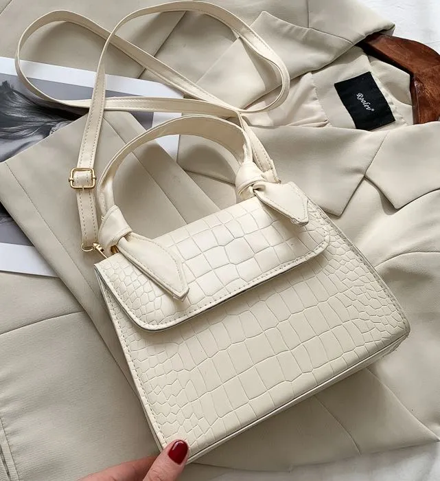 PB75 Ivory Crocodile Design Shoulder Bag