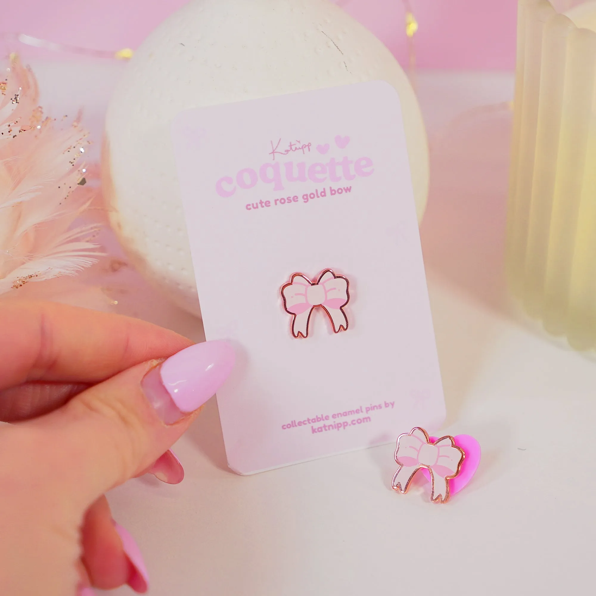 Pink Coquette Bow Enamel Pin | Cute Kawaii Bow Accessory | Pastel Pink Coquette Collection