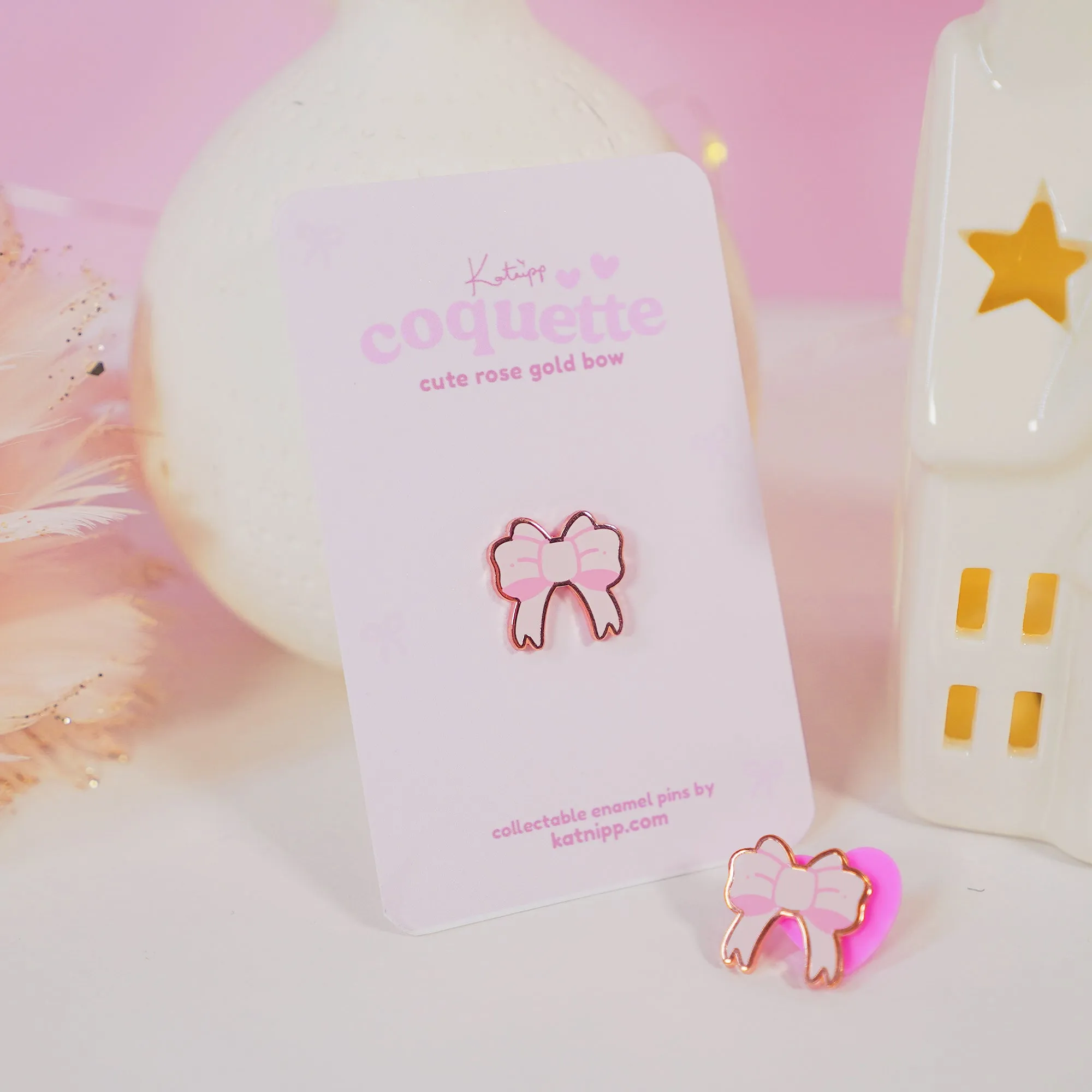 Pink Coquette Bow Enamel Pin | Cute Kawaii Bow Accessory | Pastel Pink Coquette Collection