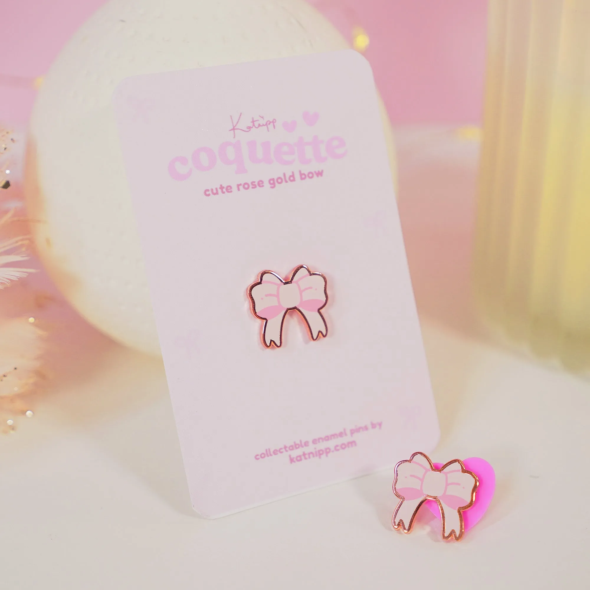 Pink Coquette Bow Enamel Pin | Cute Kawaii Bow Accessory | Pastel Pink Coquette Collection