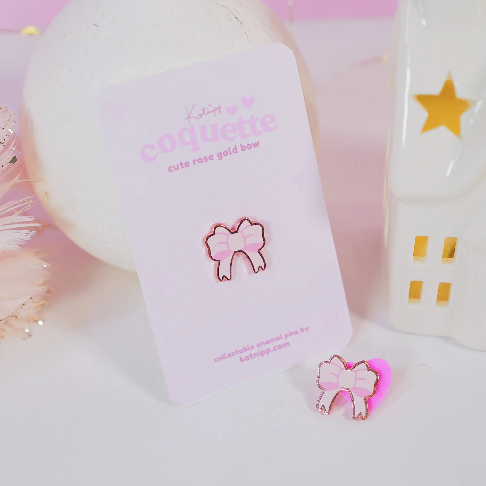 Pink Coquette Bow Enamel Pin | Cute Kawaii Bow Accessory | Pastel Pink Coquette Collection