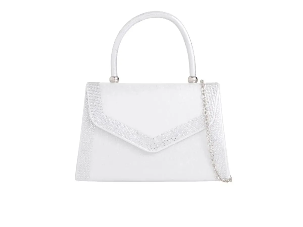 Silver Satin Crystal Trimmed Handbag