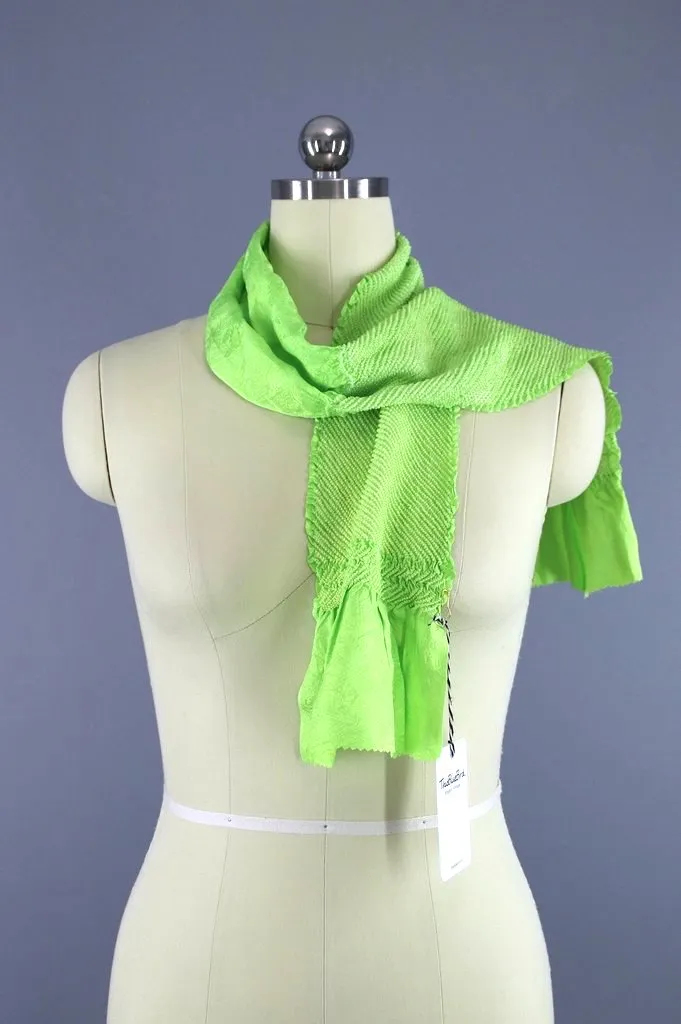 Vintage Silk Kimono Scarf / Lime Green
