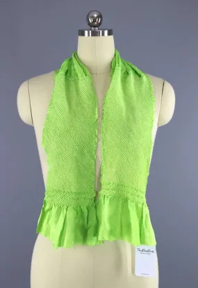 Vintage Silk Kimono Scarf / Lime Green