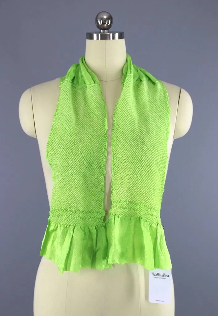 Vintage Silk Kimono Scarf / Lime Green