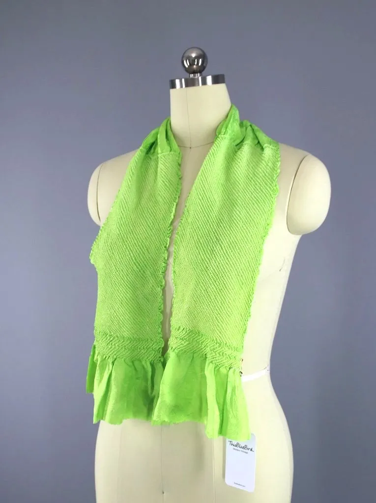 Vintage Silk Kimono Scarf / Lime Green