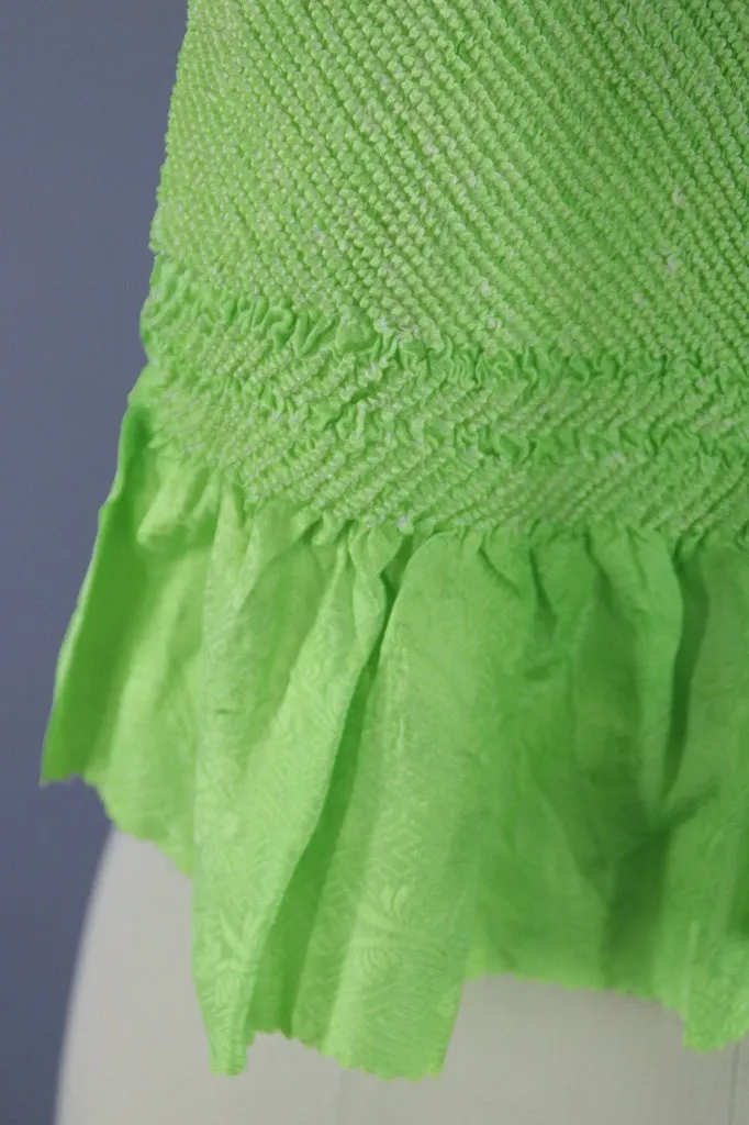 Vintage Silk Kimono Scarf / Lime Green